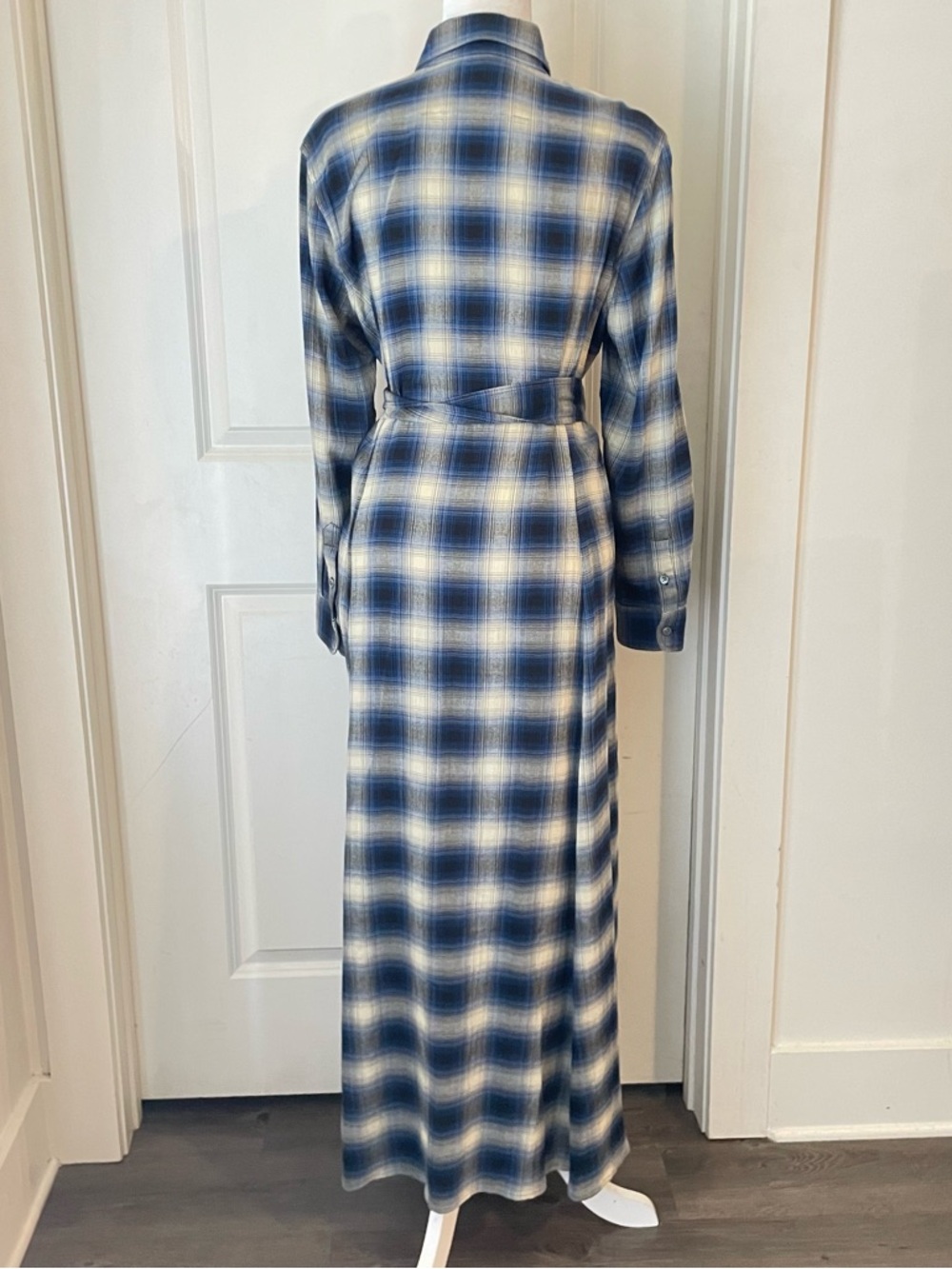 New Polo Ralph Lauren Plaid Button-Front Shirt Dress with Waist Tie - Blue Sz 10 - Picture 6 of 9